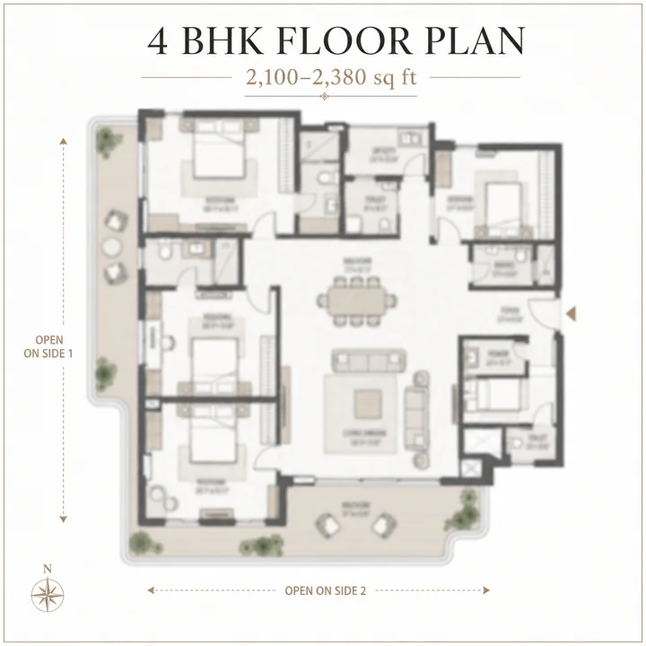SNN Kannur Road 4 BHK apartment floor plan, 2,100–2,380 sq ft